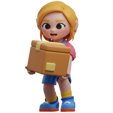 Girl Character Lifting Box  3D Illustration