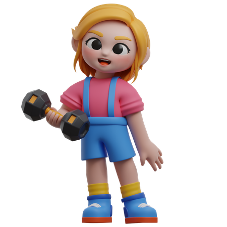 Girl Character Lifting Dumbbell  3D Illustration