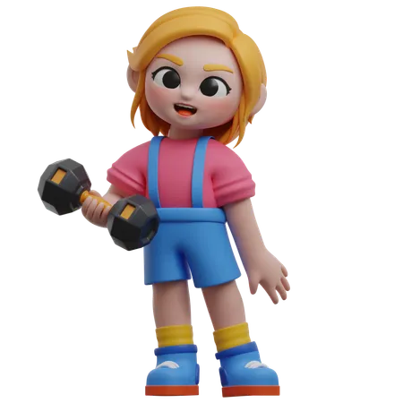 Girl Character Lifting Dumbbell  3D Illustration