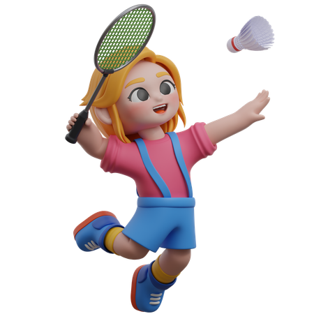 Girl Character Playing Badminton  3D Illustration