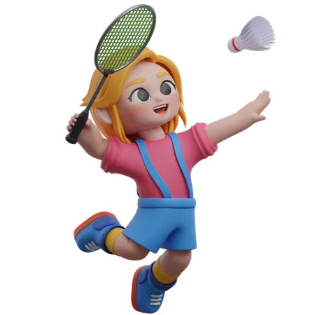 Girl Character Playing Badminton  3D Illustration