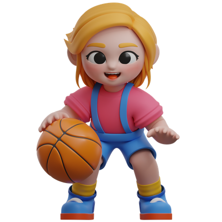 Girl Character Playing Basketball  3D Illustration