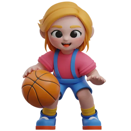 Girl Character Playing Basketball  3D Illustration