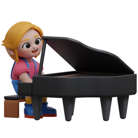 Girl Character Playing Piano  3D Illustration