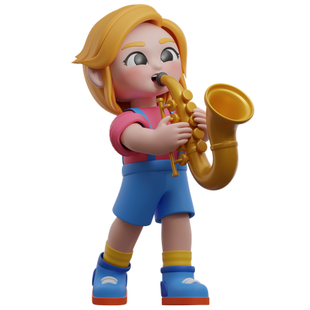 Girl Character Playing Saxophone  3D Illustration