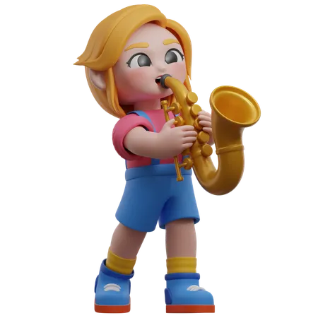 Girl Character Playing Saxophone  3D Illustration