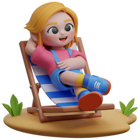 Girl Character Relaxing Deck Chair  3D Illustration