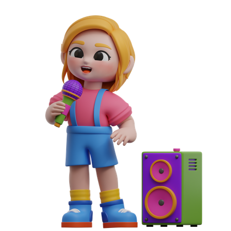 Girl Character Singing With Microphone  3D Illustration