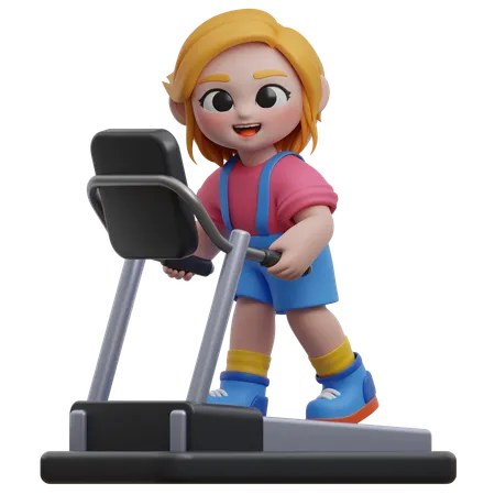 Girl Character Using Treadmill  3D Illustration