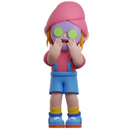 Girl Character With Cucumber Mask  3D Illustration