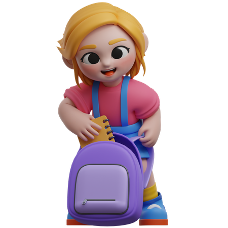 Girl Character With School Bag  3D Illustration