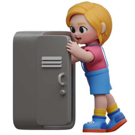 Girl Character With School Locker  3D Illustration