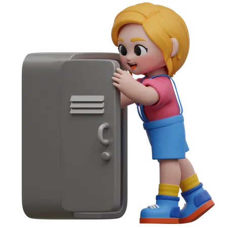 Girl Character With School Locker  3D Illustration