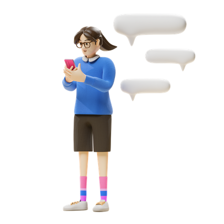 Girl Chatting On Mobile  3D Illustration
