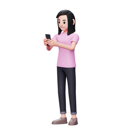 Girl chatting on mobile  3D Icon