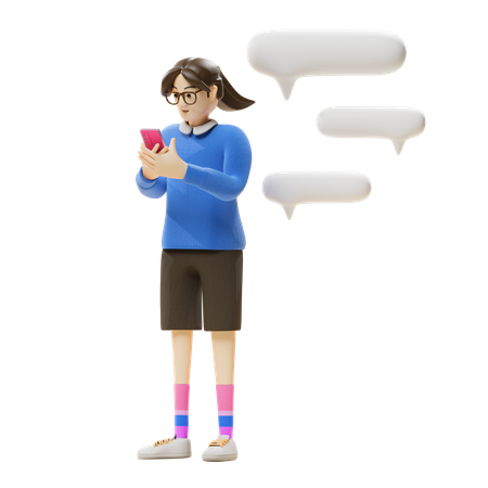 Girl Chatting On Mobile  3D Icon
