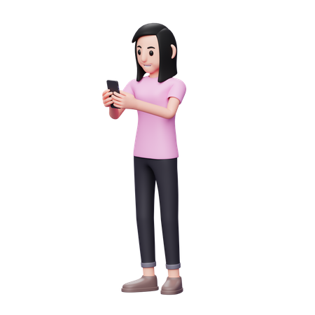 Girl chatting on mobile 3D Illustration