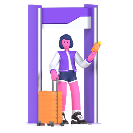 Girl checking into security gate  3D Illustration