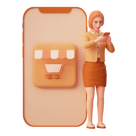 Girl checking online shop product and buy it  3D Illustration