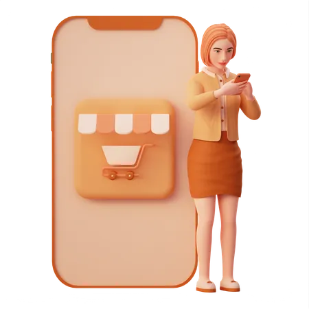 Girl checking online shop product and buy it 3D Illustration