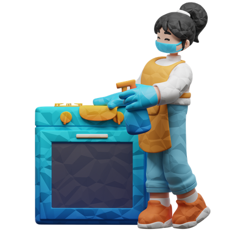 Girl Cleaning Kitchen Using Sprayer  3D Icon