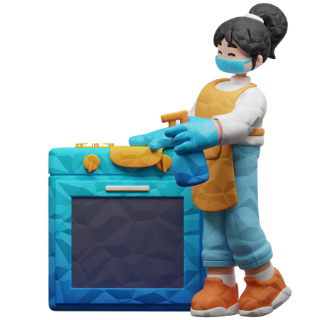 Girl Cleaning Kitchen Using Sprayer  3D Illustration