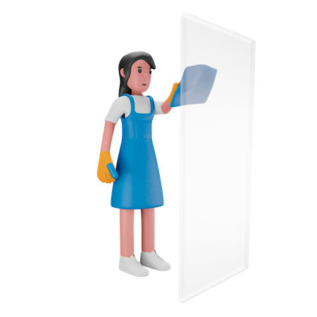 Girl cleaning the glass window 3D Illustration