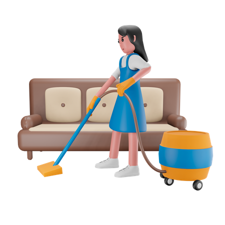 Girl cleaning the house  3D Icon
