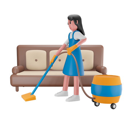 Girl cleaning the house  3D Illustration