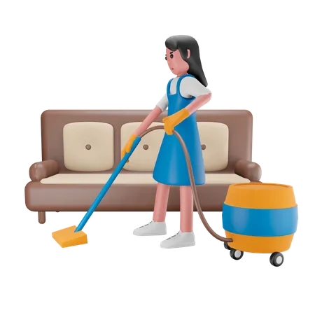 Girl cleaning the house  3D Illustration