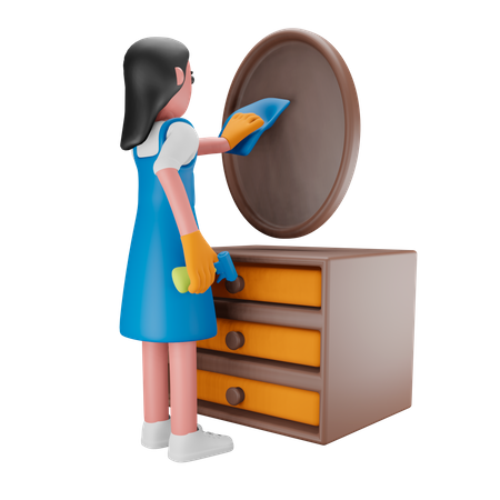 Girl cleaning the mirror  3D Illustration