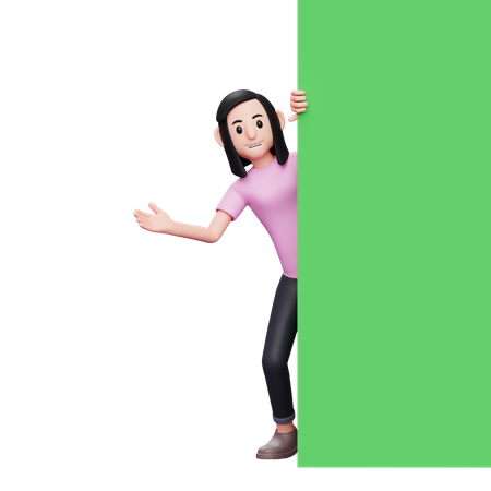 Girl coming from behind the screen 3D Illustration