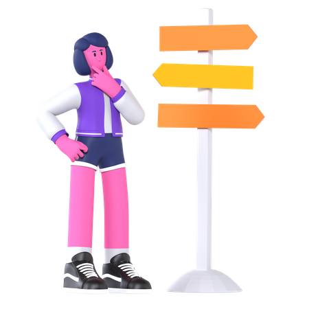 Girl confused about direction  3D Icon