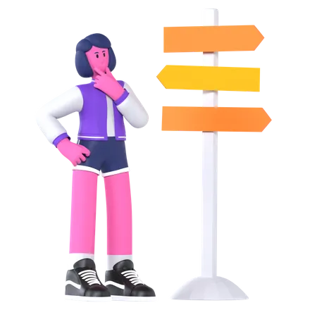 Girl confused about direction  3D Illustration