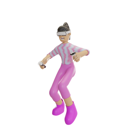 Girl controlling VR controller 3D Illustration