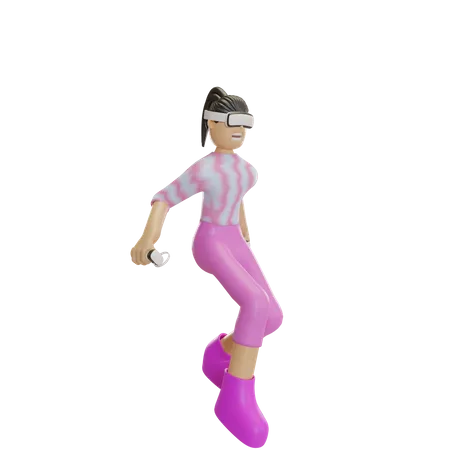 Girl controlling VR headset  3D Illustration