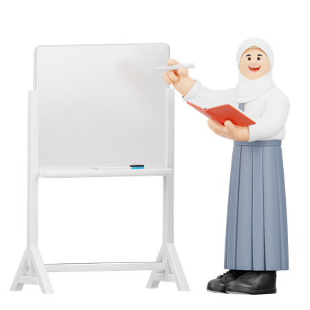 Girl Copies Notes Diligently  3D Illustration