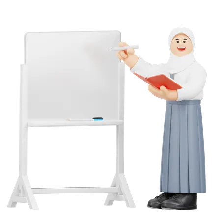 Girl Copies Notes Diligently  3D Illustration