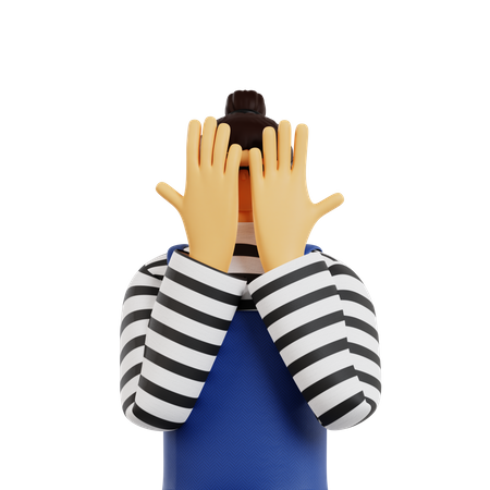 Girl covering covering face using hands  3D Illustration