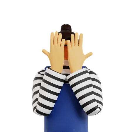 Girl covering covering face using hands  3D Illustration