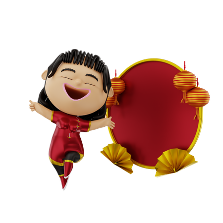 Girl dancing on Chinese new year  3D Illustration