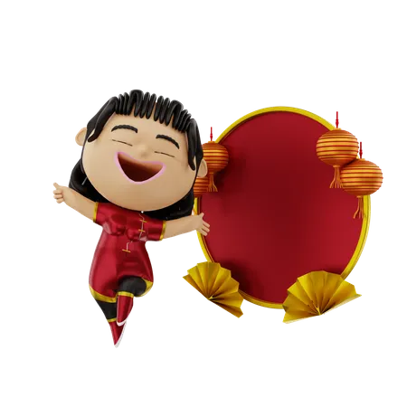 Girl dancing on Chinese new year  3D Illustration