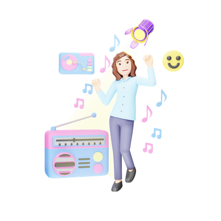 Girl Dancing On Music  3D Icon