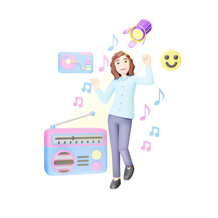 Girl Dancing On Music  3D Illustration