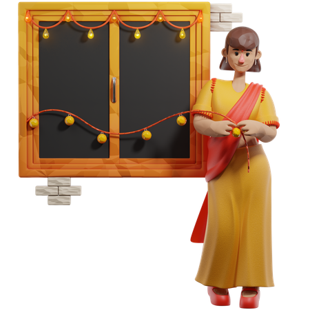 Girl Decorating Home  3D Illustration