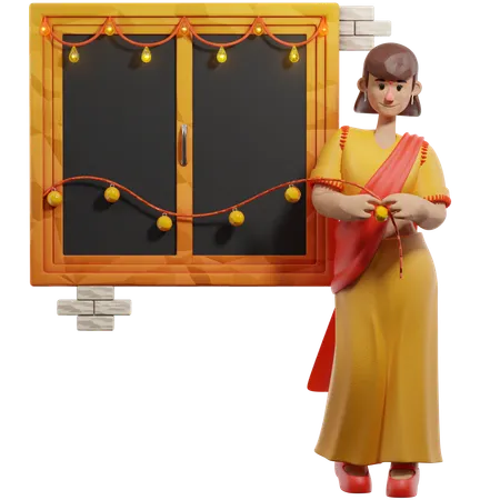 Girl Decorating Home  3D Illustration