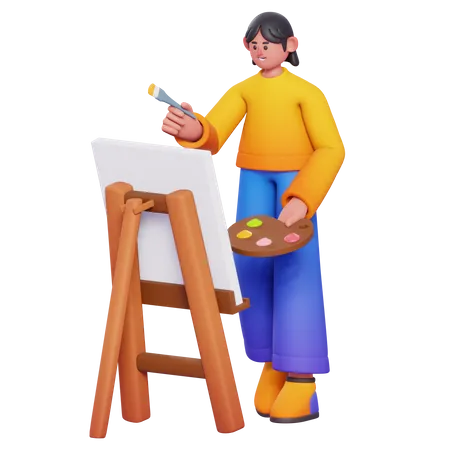 Girl Do Painting  3D Illustration