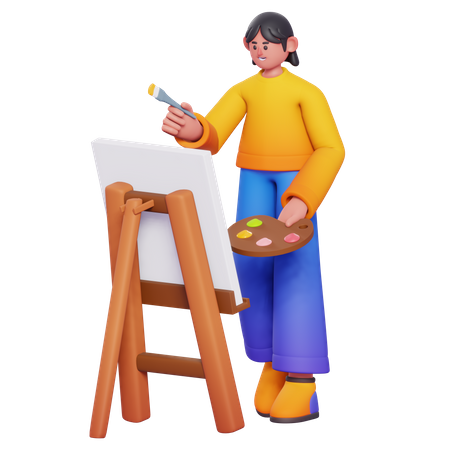 Girl Do Painting  3D Illustration