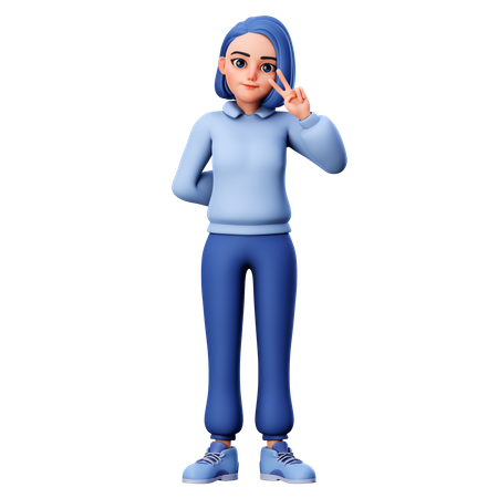 Girl do peace sign  3D Icon