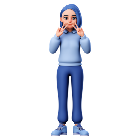 Girl do peace sign  3D Icon